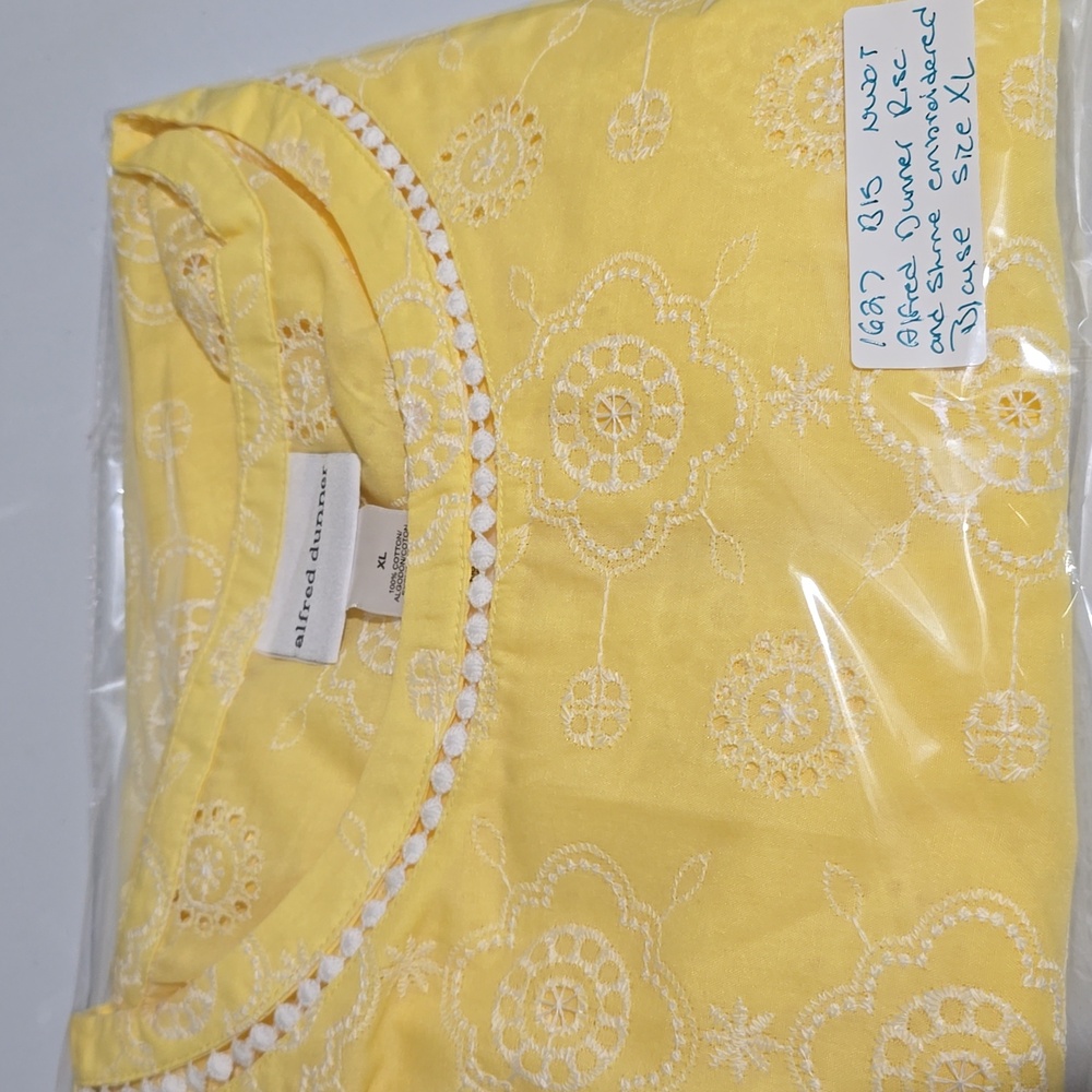 Alfred Dunner Rise And Shine Crew Neck 3/4 Sleeve Embroidered Top Lemon Color XL - Picture 5 of 5